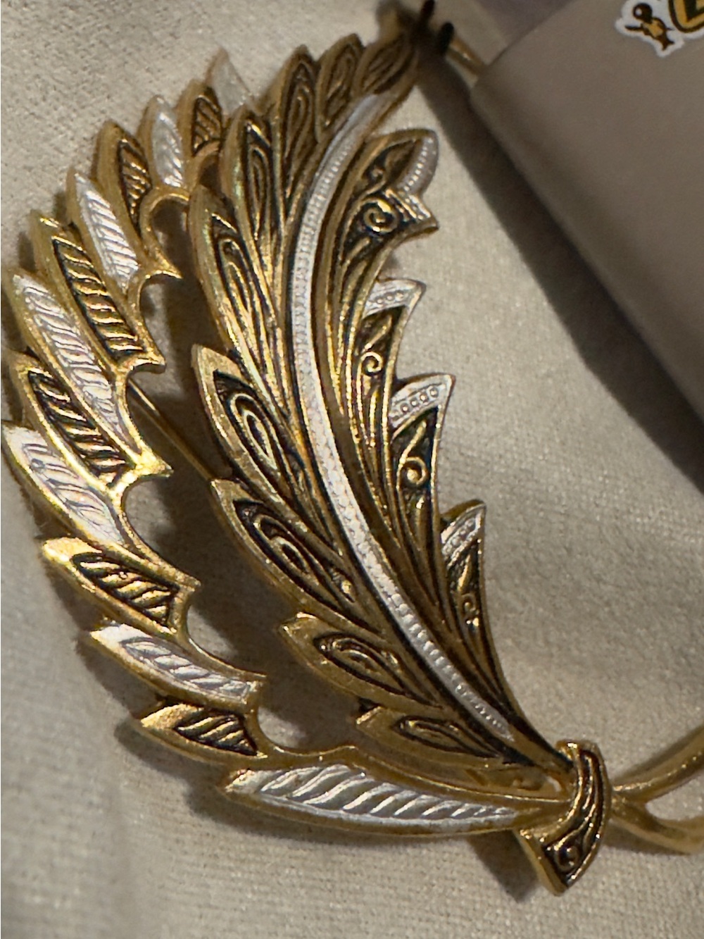 Vintage Spanish Damascene Feather Brooch